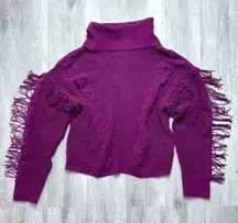 Women's Plum Purple Cozy Chenille Fringe Cowl Neck Sweater M