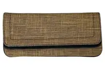 Esprit Women's Brown Midi Clutch Linen Blend Handbag Beaded Trim