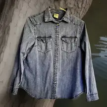 Y2K H&M Women Sz 6 Classic Denim Shirt Jacket W  Cute Pearl Snap Button Oldstock