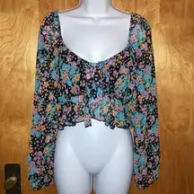 WILD HONEY FLORAL CROPPED RUFFEL BLOUSE - BNWT - SIZE M