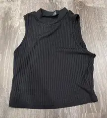 SHEIN Black Ribbed High Neck Cropped Tank Top