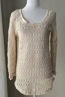 L*SPACE Crochet Top Cream Open Knit Long Sleeve Size Small