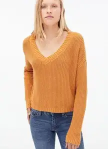 Aeropostale  Waffle Knit V-neck Sweater Mecca Gold Medium Long Sleeve