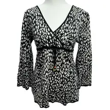 MICHAEL Micheal Kors Black and White Animal Print Wrap Surplice Sweater Small