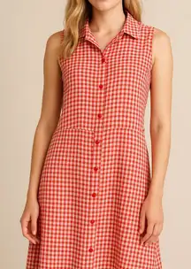 FLAX Linen Midi Dress Size Small Red Shift Coastal Sleeveless Tank Lagenlook