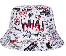 Unisex Letter WHAT Printing Characters Bucket Hat Fishermen Cap Outdoor Casual