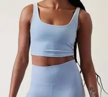 Athleta Velvet Cut Out Crop Long Line Heron Blue Sports Bra Size XS