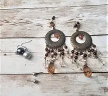 Set of 3 Earrings for Pierced Ears - Boho, Silver Ball, Dangle Faux Pearls