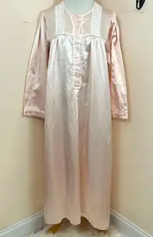 Christian Dior Vintage 80s Baby Pink Satin Lace Victorian Style Maxi Nightgown L