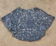 Roxy Blue Stripe Tie Dye Cropped Wide Sleeve Oversize Top Large