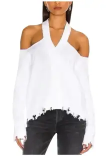 525 America Cut Out Cardigan Sweater Medium Bleach White Distressed Look NWT