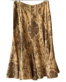 vintage ralph lauren polo Linen Brown Printed Full Maxi Skirt 6 fall casual