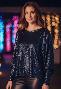 Talbots Allover Midnight Blue Sequin Top NEW Size XL Holiday cocktail party