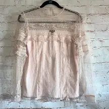 EXPRESS  Blush pink blouse key hole lace sheer arms long sleeve M