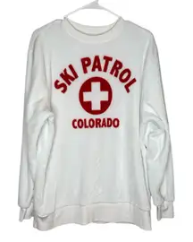 Mighty Fine Women's White Fuzzy Ski Patrol Colorado Crewneck Sweater Medium