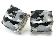 Gray Cushion Cut Glass Camo Stud Earrings