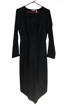 Leith sheer long sleeve deep v-neck faux wrap‎ high low dress