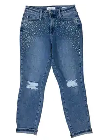 Judy Blue Denim & Diamonds Rhinestone Embellished Slim Fit Jeans Distressed 9/29