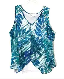 CJ Banks | Tropical Blue V-Neck Layered Tank Top 1X