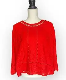 Karl Lagerfeld Red Lace 3/4 Sleeve Blouse