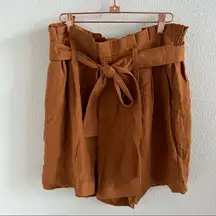 A New Day High Rise Paperbag Camel Brown Elastic Back Shorts Large
