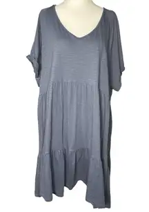 For The Republic Womens Plus Size Dress 2X Blue Tiered Tunic 95% Cotton Blend