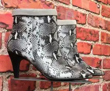 Gray and White Snakeskin Print Olvy 42Gold Heeled Ankle Booties