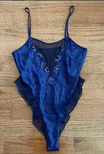 Victoria's Secret NWT  80s gold label blue peacock silky embroidered body suit