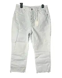 NWT Good American Size 10 White Good Boy Button Fly Cropped Jeans Altered #J9-5