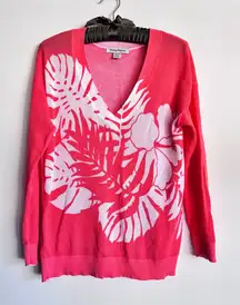 Tommy Bahama Courtside Palm V-Neck Mesh Lightweight Pullover Sweater Coral XS‎