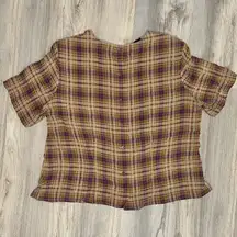NWT Vintage Charter Club Short Sleeve Top Plaid 100% Silk Button Back Size 18