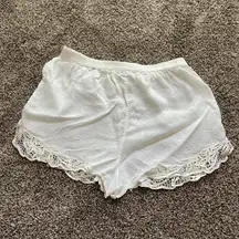 Oluwatu Satin Floral Shorts Ivory Balinese Lace Detail Elastic Waist Size Small 