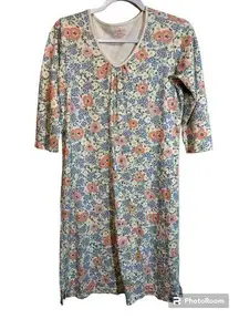 LL Bean XS Blue Pink Supima Cotton  V-Neck 3/4 Sleeve Long Nightgown Item 501623