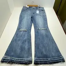 Risen Jeans‎ Mid Rise Shadow Hem Flare Denim Womens Size 3XL Blue # XRDW214 NEW