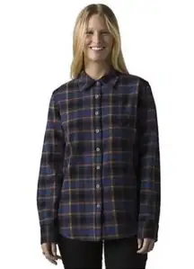 prAna Golden Canyon Long Sleeve Plaid Flannel Button Down Shacket Size S NWT