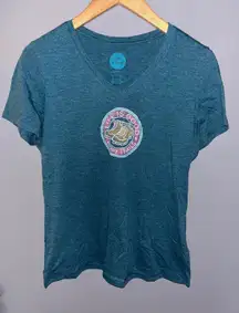 Life is Good Womens V Neck T Shirt Happy Trails Hiking Boots Graphic Tee Size S