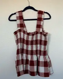 Loft  Plaid Checkered Tank Top | Orange & White Peplum | Fall Style | Size XL