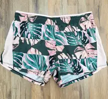 Nike Dri-Fit Running Shorts XL Tropical Leaf Pink Green Lined Small Flaw