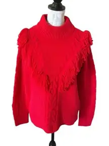 Tuckernuck Wool Sweater Red Fringe Colorful Chunky Size Medium NWT