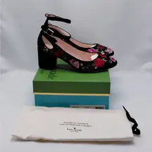 Kate Spade Women Pumps Sz 7.5 Black Velvet Embroidered Floral Whimsigoth Cottage