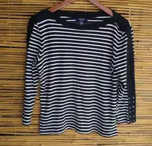 CHAPS XLP Black White Nautical Top Petite