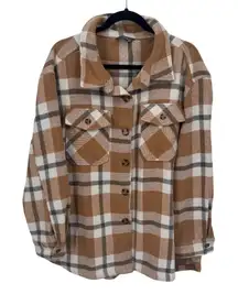 Members Mark Shacket‎ Womens XXL Brown Gray Plaid Polyester Pockets