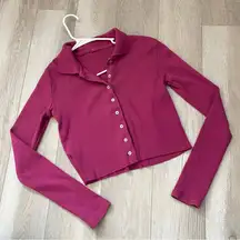 Brandy Melville Cardigan collared crop womens Pink (one size) fuschia casual