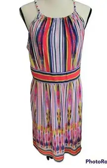 London Times Size 10 Colorful Vertical Stripes Sleeveless Dress