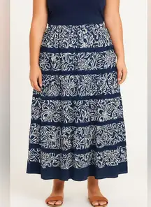 C & B by Alfred Dunner Womens Size 18 Navy White Floral Print Peasant Maxi Skirt