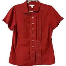 Vintage Banana Republic large rust orange pleated front blouse gold buttons