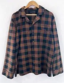 SKIMS Brown Buffalo Plaid Fleece Pajama Top size Medium Kim Kardashian