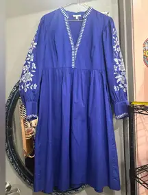 Tyler Boe Blue Dress with White Embroidery