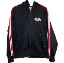 Roots  Athletics Track Jacket Red Striped Drawstring Hoodie Full Zipper Black M