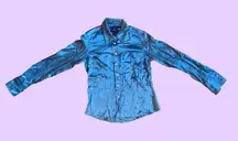 Vintage 90s Blue Silk Button Up Collared Shirt 🔥